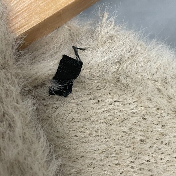 Forever 21 Fuzzy Crop Top Sweater Balloon Sleeve Size Medium Beige Gathered Bust - Picture 9 of 11